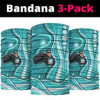 Brisbane Heat Neck Gaiter Aboriginal Dot Art Cyan White - Tribal Wave Pattern