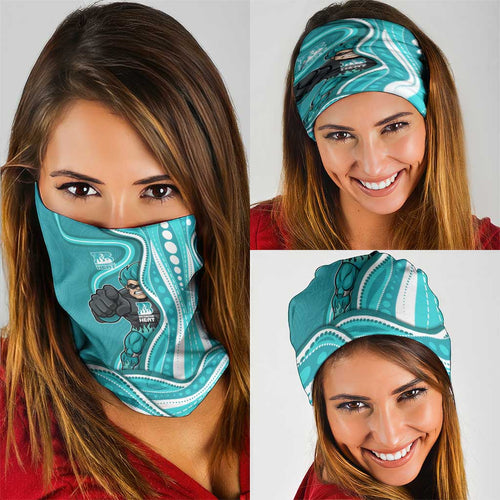 Brisbane Heat Neck Gaiter Aboriginal Dot Art Cyan White - Tribal Wave Pattern