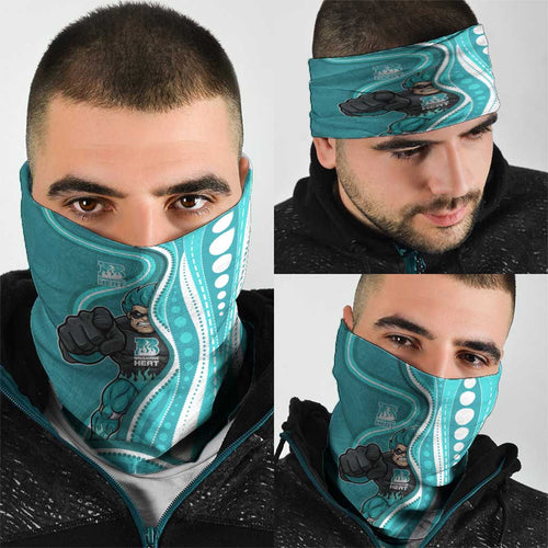 Brisbane Heat Neck Gaiter Aboriginal Dot Art Cyan White - Tribal Wave Pattern