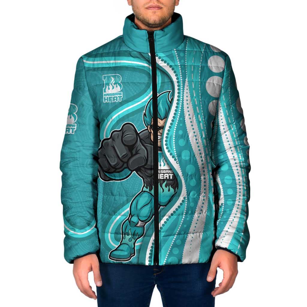 Brisbane Heat Padded Jacket Aboriginal Dot Art Cyan White - Tribal Wave Pattern