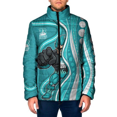 Brisbane Heat Padded Jacket Aboriginal Dot Art Cyan White - Tribal Wave Pattern