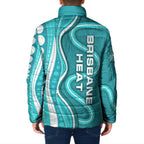 Brisbane Heat Padded Jacket Aboriginal Dot Art Cyan White - Tribal Wave Pattern