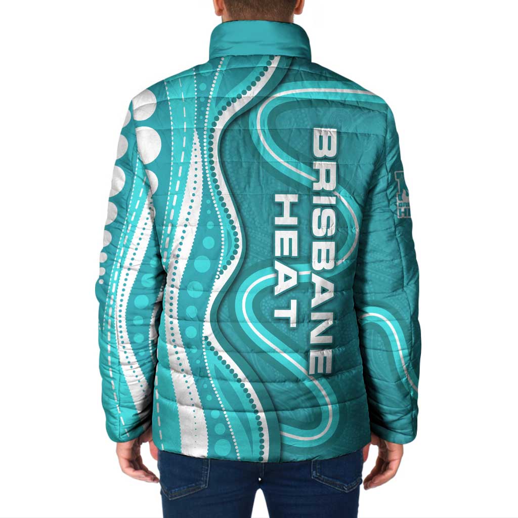 Brisbane Heat Padded Jacket Aboriginal Dot Art Cyan White - Tribal Wave Pattern