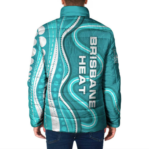 Brisbane Heat Padded Jacket Aboriginal Dot Art Cyan White - Tribal Wave Pattern