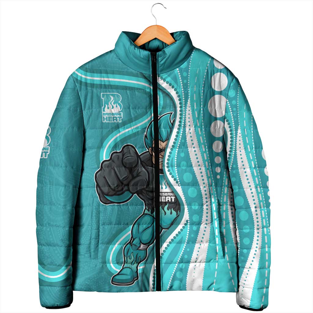 Brisbane Heat Padded Jacket Aboriginal Dot Art Cyan White - Tribal Wave Pattern