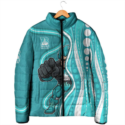 Brisbane Heat Padded Jacket Aboriginal Dot Art Cyan White - Tribal Wave Pattern