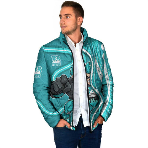 Brisbane Heat Padded Jacket Aboriginal Dot Art Cyan White - Tribal Wave Pattern