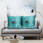 Brisbane Heat Pillow Cover Aboriginal Dot Art Cyan White - Tribal Wave Pattern