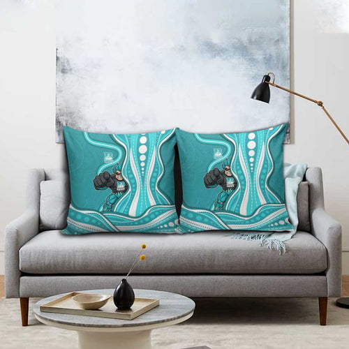 Brisbane Heat Pillow Cover Aboriginal Dot Art Cyan White - Tribal Wave Pattern