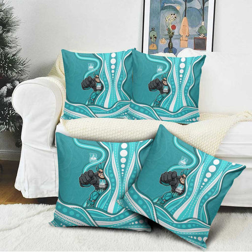 Brisbane Heat Pillow Cover Aboriginal Dot Art Cyan White - Tribal Wave Pattern