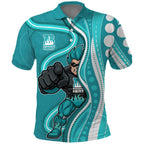 Brisbane Heat Polo Shirt Aboriginal Dot Art Cyan White - Tribal Wave Pattern