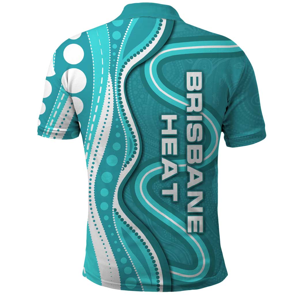 Brisbane Heat Polo Shirt Aboriginal Dot Art Cyan White - Tribal Wave Pattern