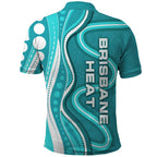 Brisbane Heat Polo Shirt Aboriginal Dot Art Cyan White - Tribal Wave Pattern