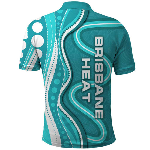 Brisbane Heat Polo Shirt Aboriginal Dot Art Cyan White - Tribal Wave Pattern