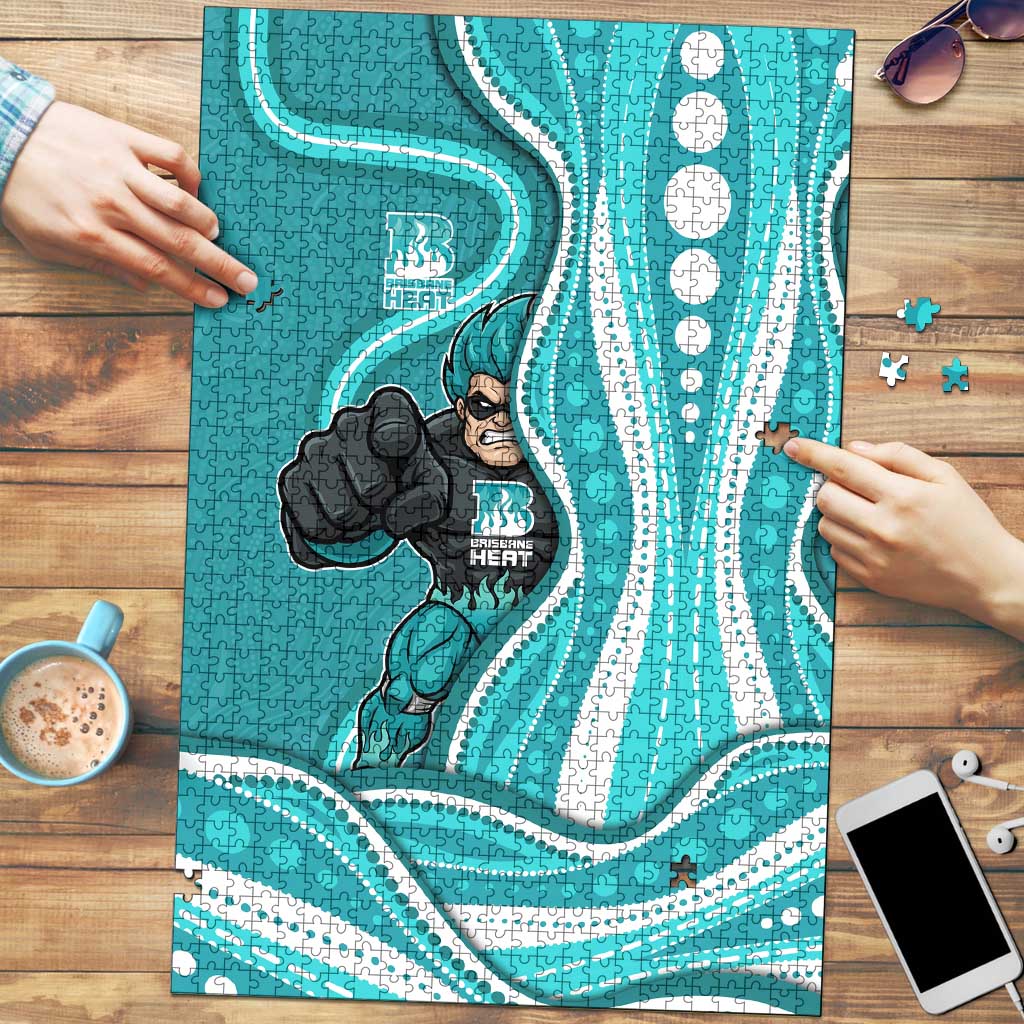 Brisbane Heat Puzzle Aboriginal Dot Art Cyan White - Tribal Wave Pattern