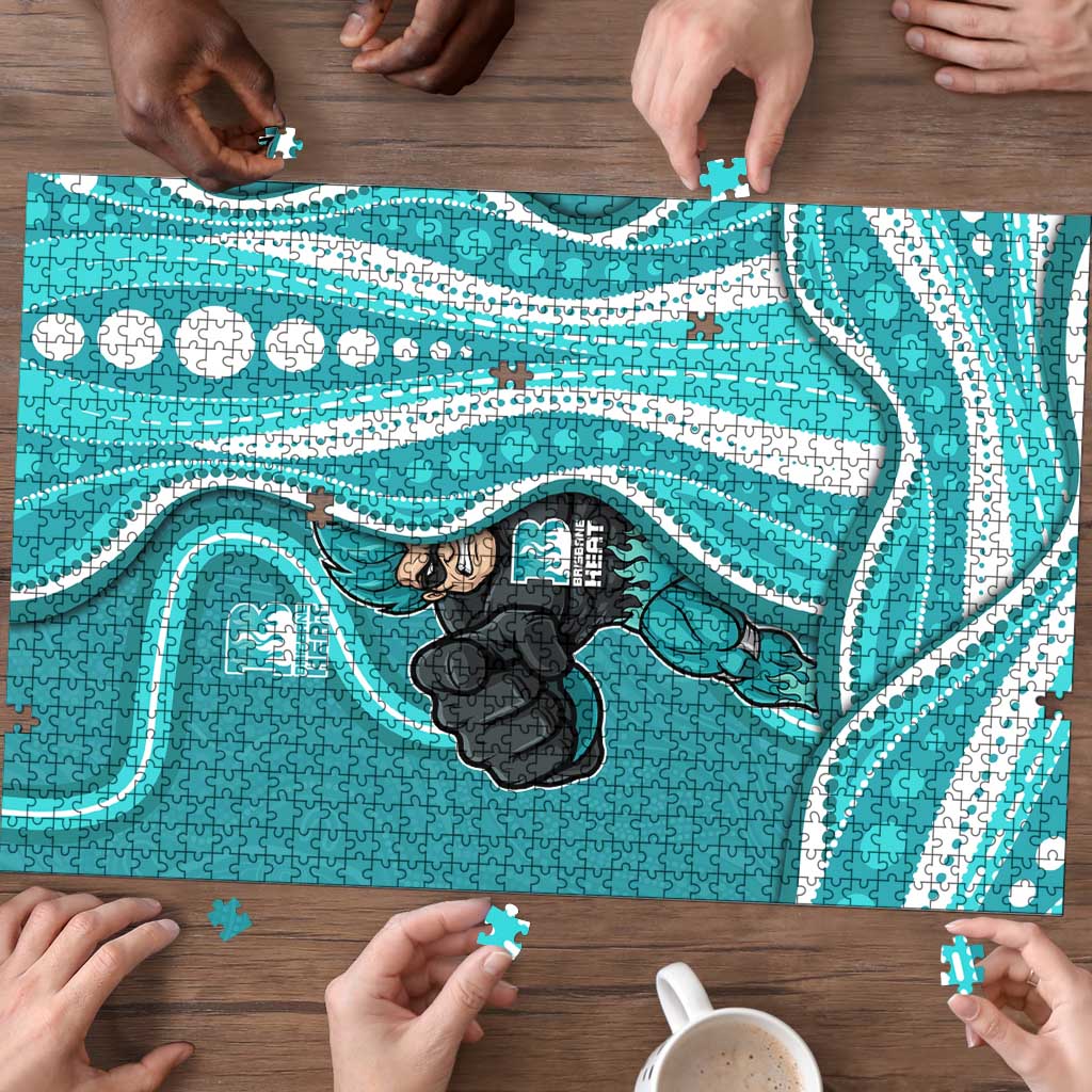 Brisbane Heat Puzzle Aboriginal Dot Art Cyan White - Tribal Wave Pattern
