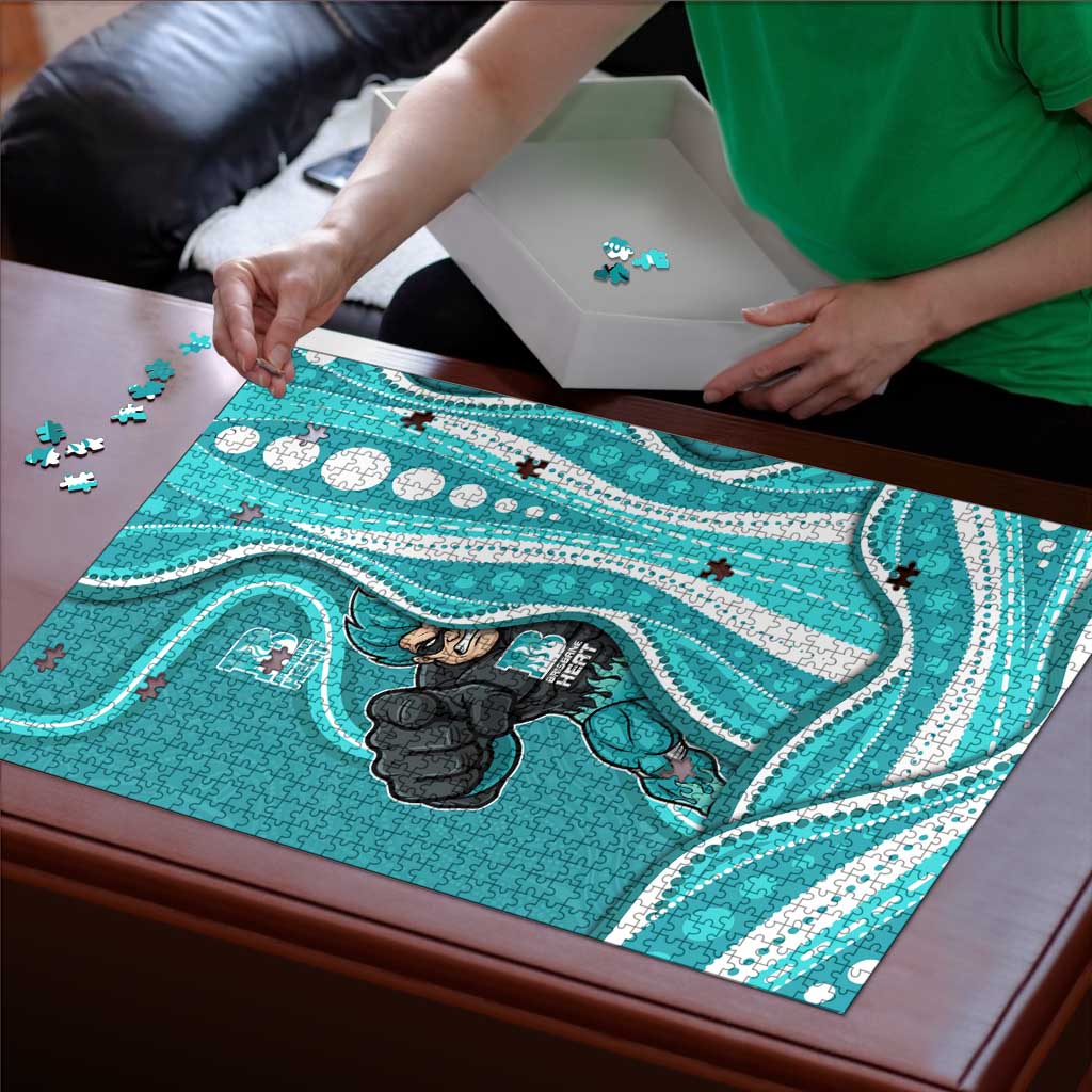 Brisbane Heat Puzzle Aboriginal Dot Art Cyan White - Tribal Wave Pattern