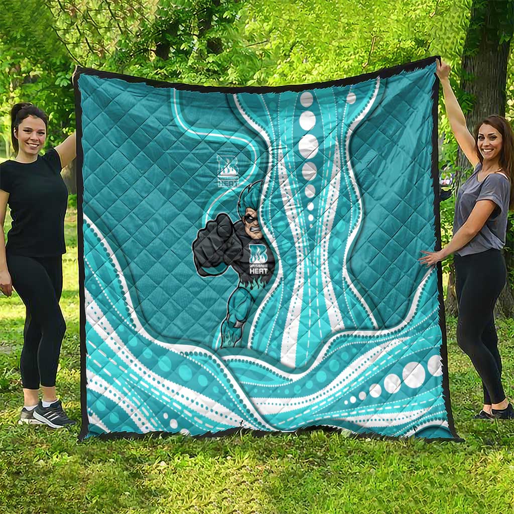 Brisbane Heat Quilt Aboriginal Dot Art Cyan White - Tribal Wave Pattern