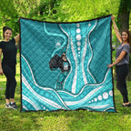 Brisbane Heat Quilt Aboriginal Dot Art Cyan White - Tribal Wave Pattern