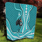 Brisbane Heat Quilt Aboriginal Dot Art Cyan White - Tribal Wave Pattern