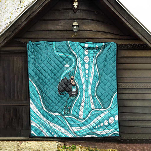 Brisbane Heat Quilt Aboriginal Dot Art Cyan White - Tribal Wave Pattern