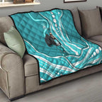 Brisbane Heat Quilt Aboriginal Dot Art Cyan White - Tribal Wave Pattern