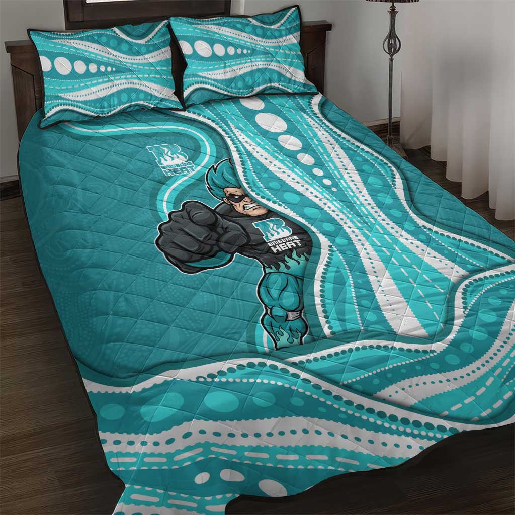 Brisbane Heat Quilt Bed Set Aboriginal Dot Art Cyan White - Tribal Wave Pattern