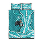 Brisbane Heat Quilt Bed Set Aboriginal Dot Art Cyan White - Tribal Wave Pattern