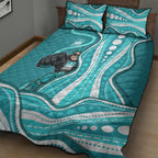 Brisbane Heat Quilt Bed Set Aboriginal Dot Art Cyan White - Tribal Wave Pattern