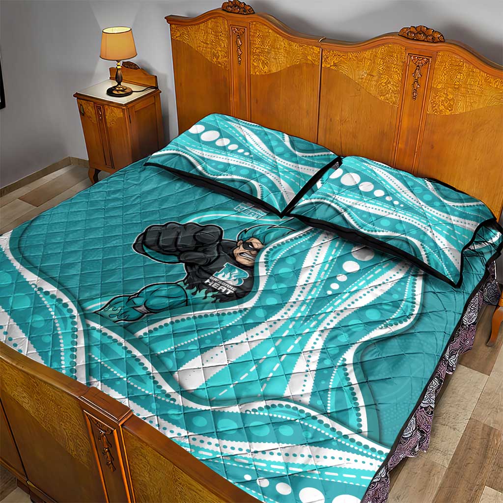 Brisbane Heat Quilt Bed Set Aboriginal Dot Art Cyan White - Tribal Wave Pattern
