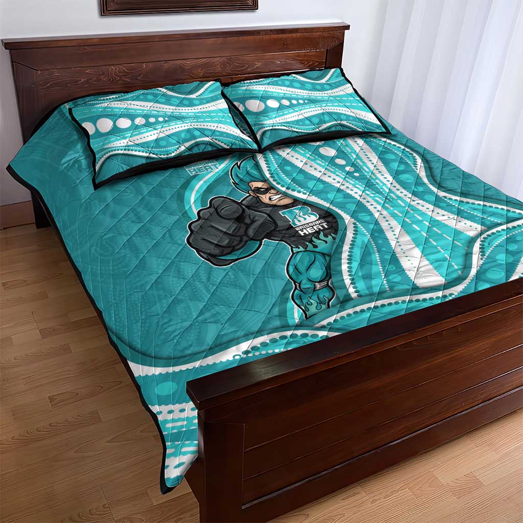 Brisbane Heat Quilt Bed Set Aboriginal Dot Art Cyan White - Tribal Wave Pattern