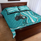 Brisbane Heat Quilt Bed Set Aboriginal Dot Art Cyan White - Tribal Wave Pattern