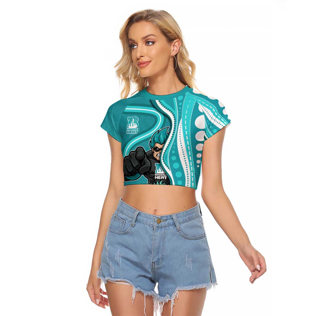 Brisbane Heat Raglan Cropped T Shirt Aboriginal Dot Art Cyan White - Tribal Wave Pattern