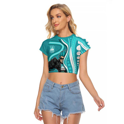 Brisbane Heat Raglan Cropped T Shirt Aboriginal Dot Art Cyan White - Tribal Wave Pattern