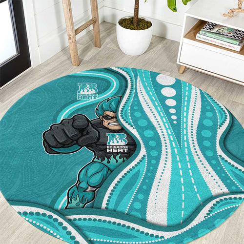 Brisbane Heat Round Carpet Aboriginal Dot Art Cyan White - Tribal Wave Pattern