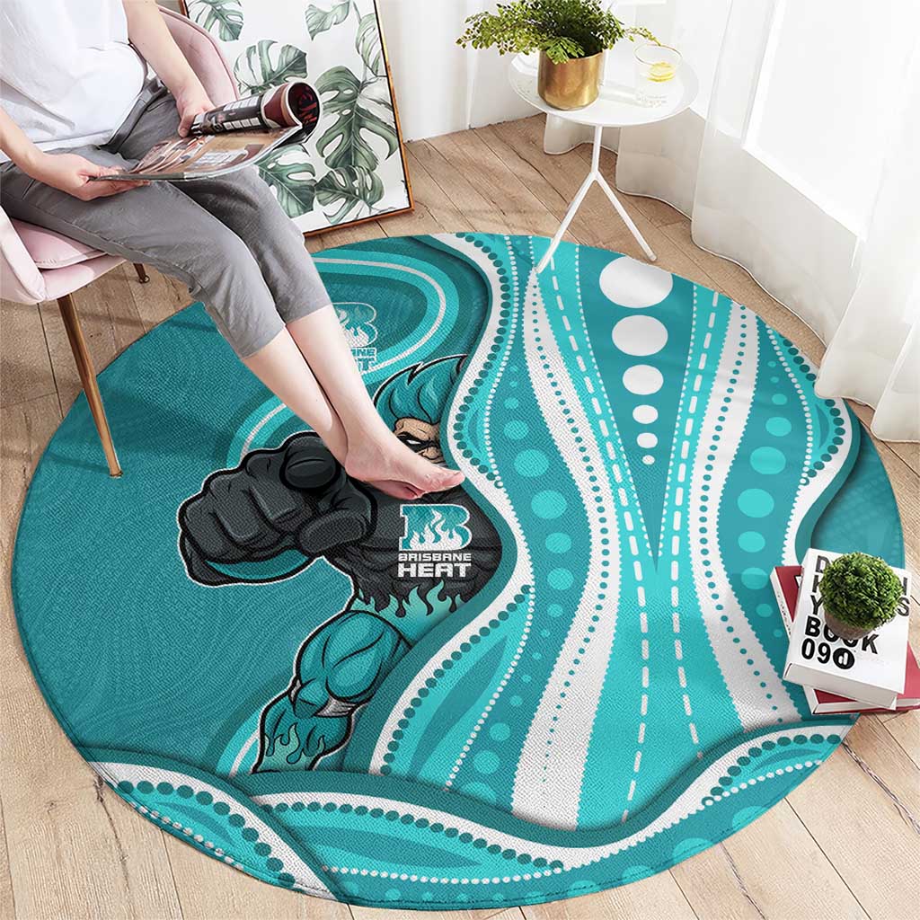 Brisbane Heat Round Carpet Aboriginal Dot Art Cyan White - Tribal Wave Pattern