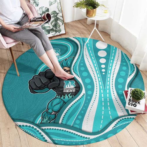 Brisbane Heat Round Carpet Aboriginal Dot Art Cyan White - Tribal Wave Pattern