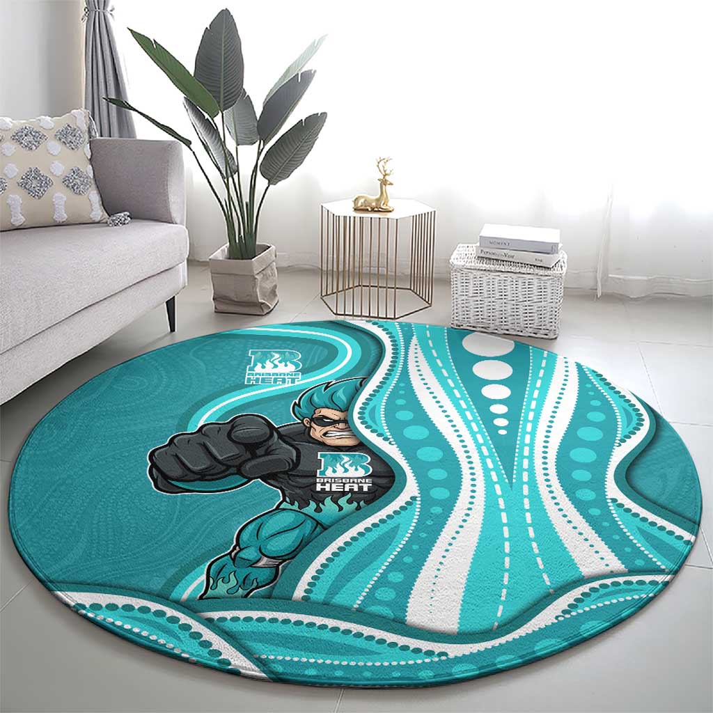 Brisbane Heat Round Carpet Aboriginal Dot Art Cyan White - Tribal Wave Pattern