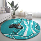 Brisbane Heat Round Carpet Aboriginal Dot Art Cyan White - Tribal Wave Pattern
