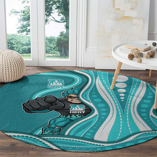 Brisbane Heat Round Carpet Aboriginal Dot Art Cyan White - Tribal Wave Pattern