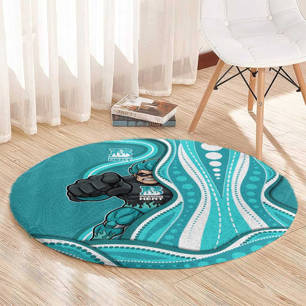 Brisbane Heat Round Carpet Aboriginal Dot Art Cyan White - Tribal Wave Pattern