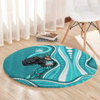 Brisbane Heat Round Carpet Aboriginal Dot Art Cyan White - Tribal Wave Pattern