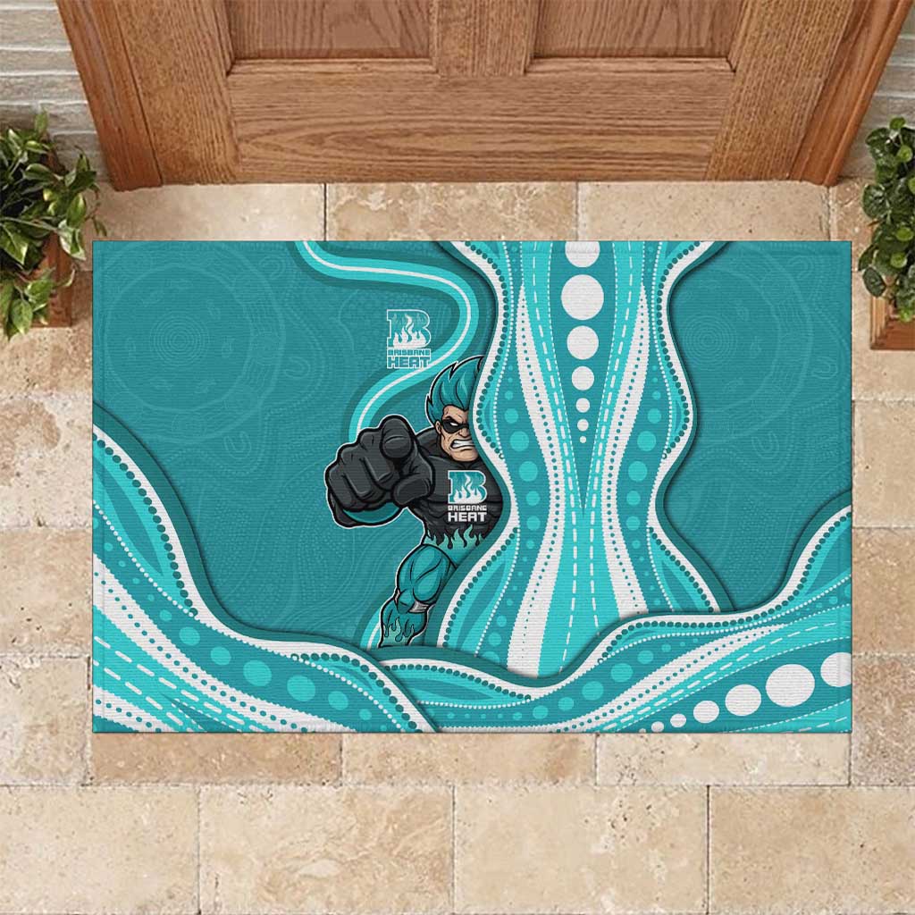 Brisbane Heat Rubber Doormat Aboriginal Dot Art Cyan White - Tribal Wave Pattern