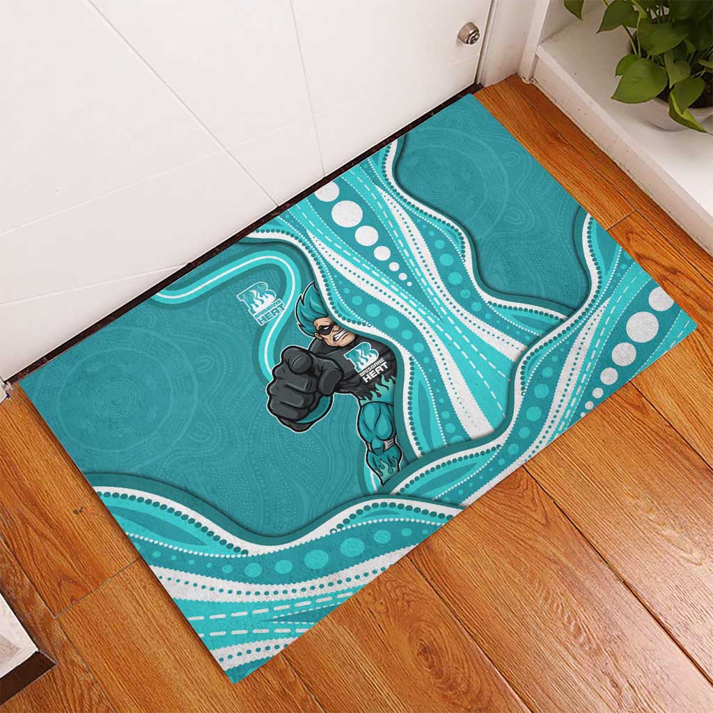 Brisbane Heat Rubber Doormat Aboriginal Dot Art Cyan White - Tribal Wave Pattern