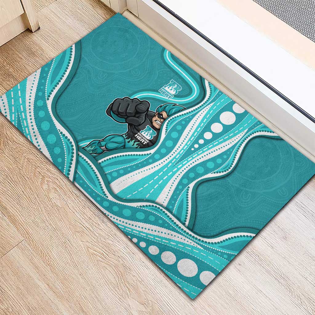Brisbane Heat Rubber Doormat Aboriginal Dot Art Cyan White - Tribal Wave Pattern