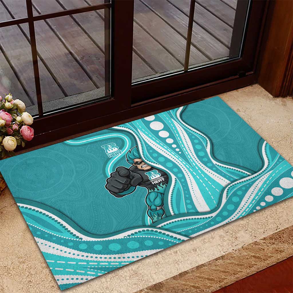 Brisbane Heat Rubber Doormat Aboriginal Dot Art Cyan White - Tribal Wave Pattern