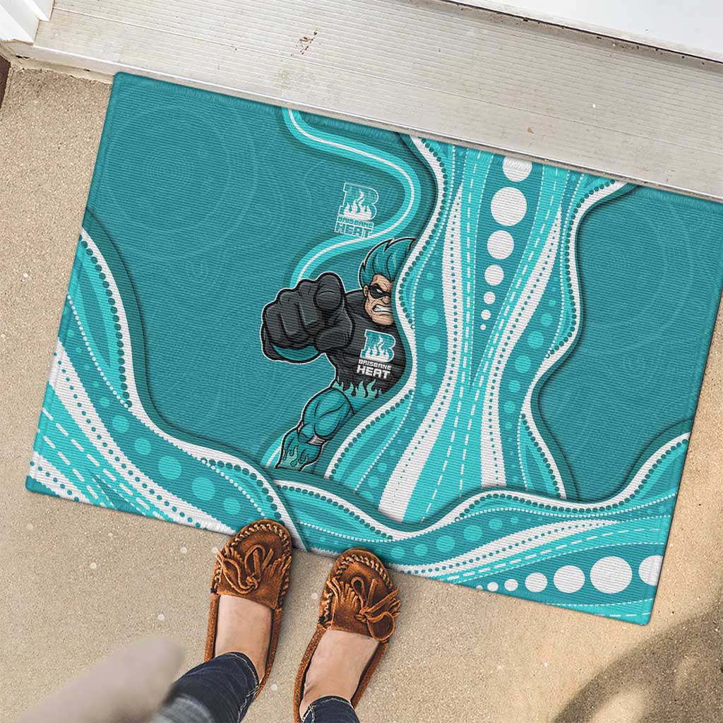 Brisbane Heat Rubber Doormat Aboriginal Dot Art Cyan White - Tribal Wave Pattern