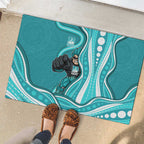 Brisbane Heat Rubber Doormat Aboriginal Dot Art Cyan White - Tribal Wave Pattern