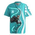 Brisbane Heat Rugby Jersey Aboriginal Dot Art Cyan White - Tribal Wave Pattern