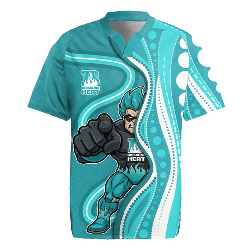 Brisbane Heat Rugby Jersey Aboriginal Dot Art Cyan White - Tribal Wave Pattern